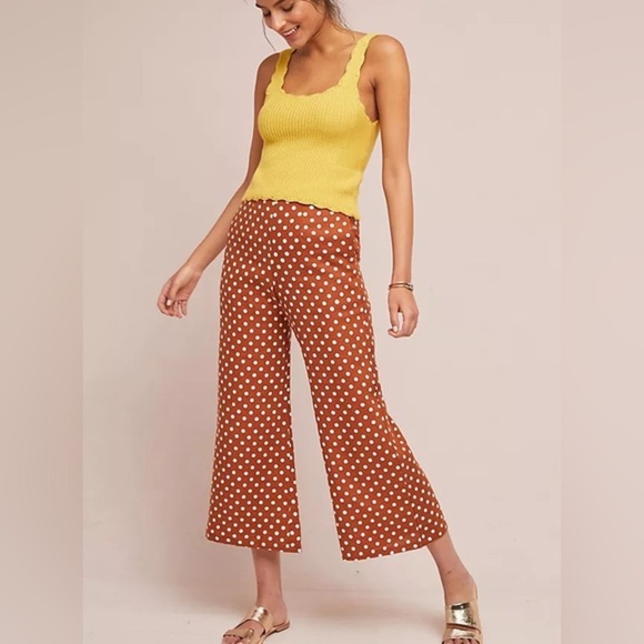 Faithfull The Brand Tomas Linen Wide Leg Pant Cinnamon Orange Polka Dot xsmall 2 - Picture 1 of 9